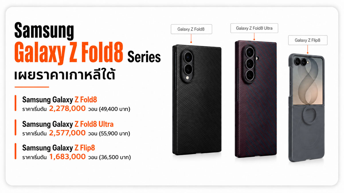 Samsung Galaxy Z Fold8 และ Z Flip8 เผยราคาเกาหลีใต้ เริ่มราว 36,500 บาท แพงขึ้น 4,300 บาท :: Thaimobilecenter.com